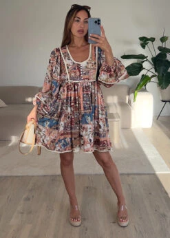 Boho Minikleid Mit Vintage-Print