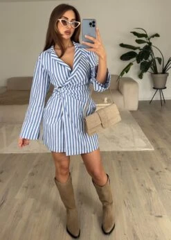 Gestreiftes Wickelkleid Mit Taillengürtel