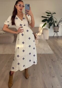 Midikleid Mit Stickereidetails