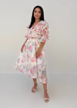Midikleid Mit Volants & Blumenprint -NAHA Damenmode Kleid mit Rueschen Rosa seite