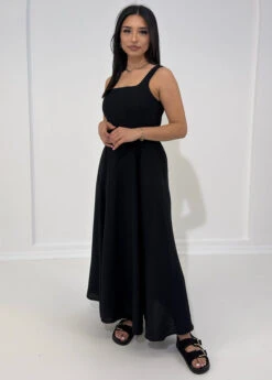 Langes Sommerkleid Mit Eckigem Ausschnitt 7 Langes Sommerkleid Mit Eckigem Ausschnitt -NAHA Damenmode Langes Kleid schwarz 1