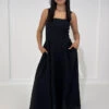 Langes Sommerkleid Mit Eckigem Ausschnitt -NAHA Damenmode Langes Kleid schwarz