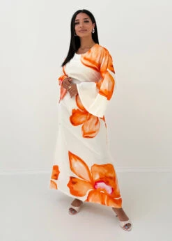 Maxikleid Mit Weiten Ärmeln & Blumenprint -NAHA Damenmode Maxikleid mit weiten aerrmeln Blumenprint orange 2