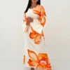 Maxikleid Mit Weiten Ärmeln & Blumenprint -NAHA Damenmode Maxikleid mit weiten aerrmeln Blumenprint orange 3