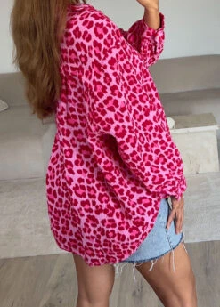 Musselin Bluse Mit Leomuster -NAHA Damenmode Musselin Bluse Leo Pink