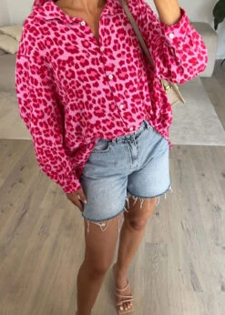 Musselin Bluse Mit Leomuster -NAHA Damenmode Musselin Bluse Leo Pink 3