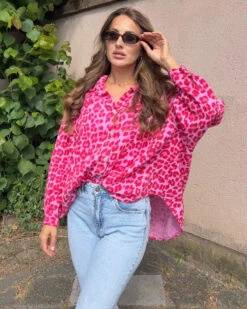 Musselin Bluse Mit Leomuster -NAHA Damenmode Musselin Bluse Leo Pink 7