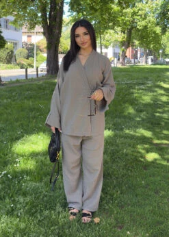 Musselin Wickelset -NAHA Damenmode Musselin Wickelset Taupe