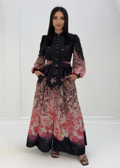 Maxikleid Mit Blumenmuster -NAHA Damenmode Schwarzes Maxikleid 1