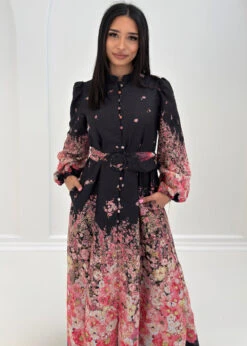 Maxikleid Mit Blumenmuster -NAHA Damenmode Schwarzes Maxikleid