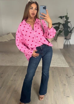Musselin Bluse Mit Herzen -NAHA Damenmode baumwollbluse pink herzprint naha