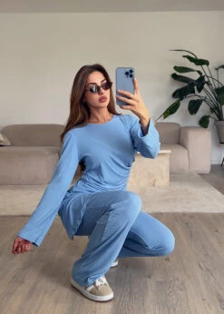 Casual Chic Set -NAHA Damenmode casual chic set hellblau zweiteiler naha front