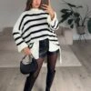 Gestreifter Strickpullover 2 Gestreifter Strickpullover -NAHA Damenmode gestreifter strickpullover weiss naha