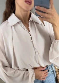 Hemdbluse -NAHA Damenmode hemdbluse helles beige naha detail