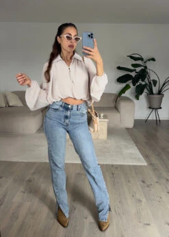 Hemdbluse -NAHA Damenmode hemdbluse helles beige naha front