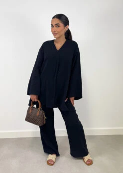 Zweiteiler Aus Musselin -NAHA Damenmode musselin zweiteiler schwarz seitenansicht