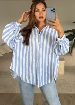 Gestreifte Musselin Bluse -NAHA Damenmode oversize bluse baumwolle blau weiss naha