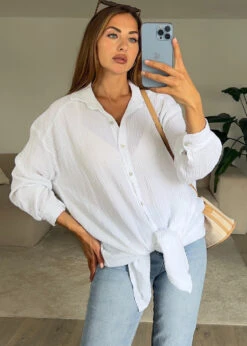 Lange Musselin-Bluse 10 Lange Musselin-Bluse -NAHA Damenmode oversize bluse musselin weiss naha detail