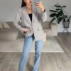 Blazer -NAHA Damenmode taillierter blazer taupe damen goldknopf naha